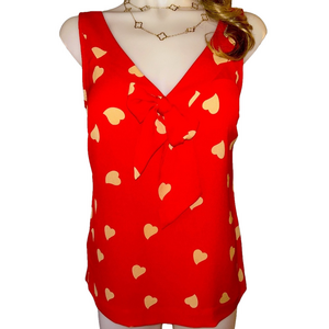 Tory Burch 100% Silk Top VNeck Red Bowtie Accent Valentines Day NWOT